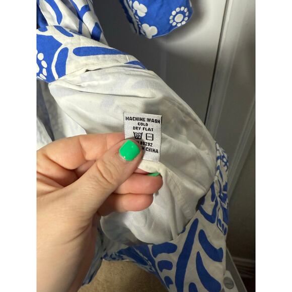 Tibi Women's Blue White Floral Cotton Classic Chic Wrap Mini Dress Size 6 - Picture 7 of 9